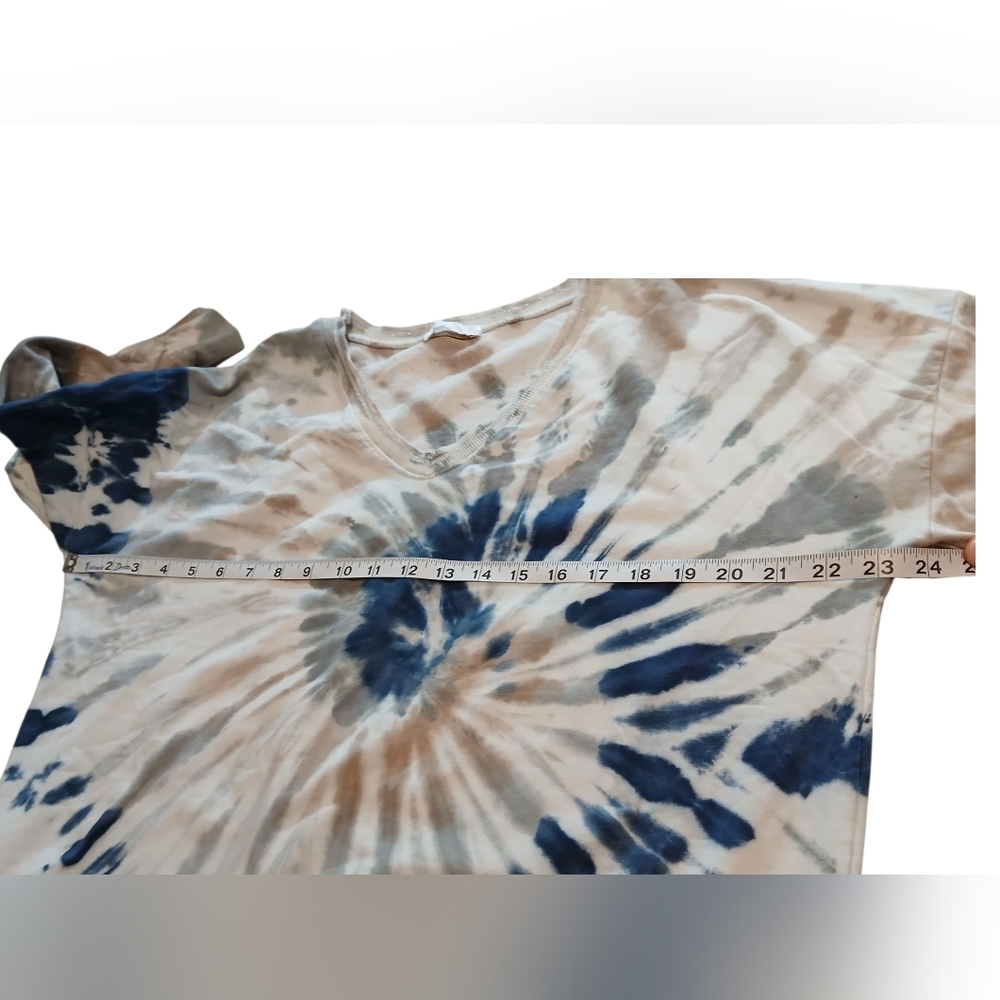 Made In Italy Tie Dye Womans Sweatshirt Large Vneck Blue Beige Indie Hippie - Picture 7 of 8